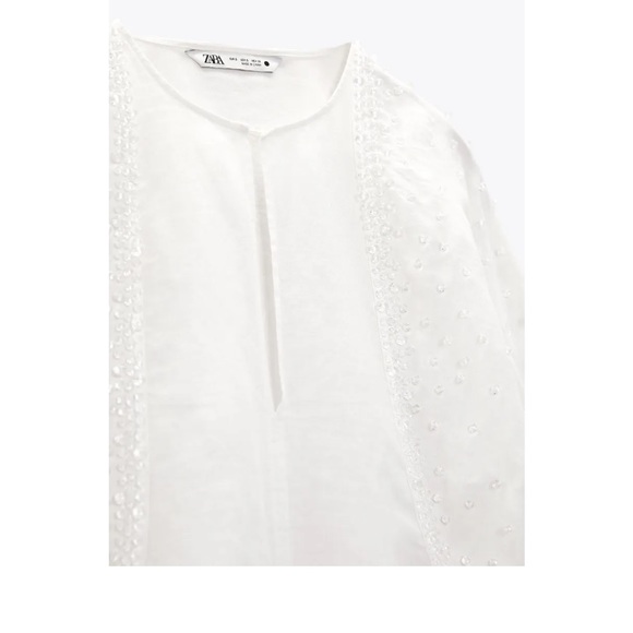 ZARA WOMAN RAMIE BLOUSE WITH EMBROIDERY OYSTER WHITE 4786/104 XS - Picture 2 of 7